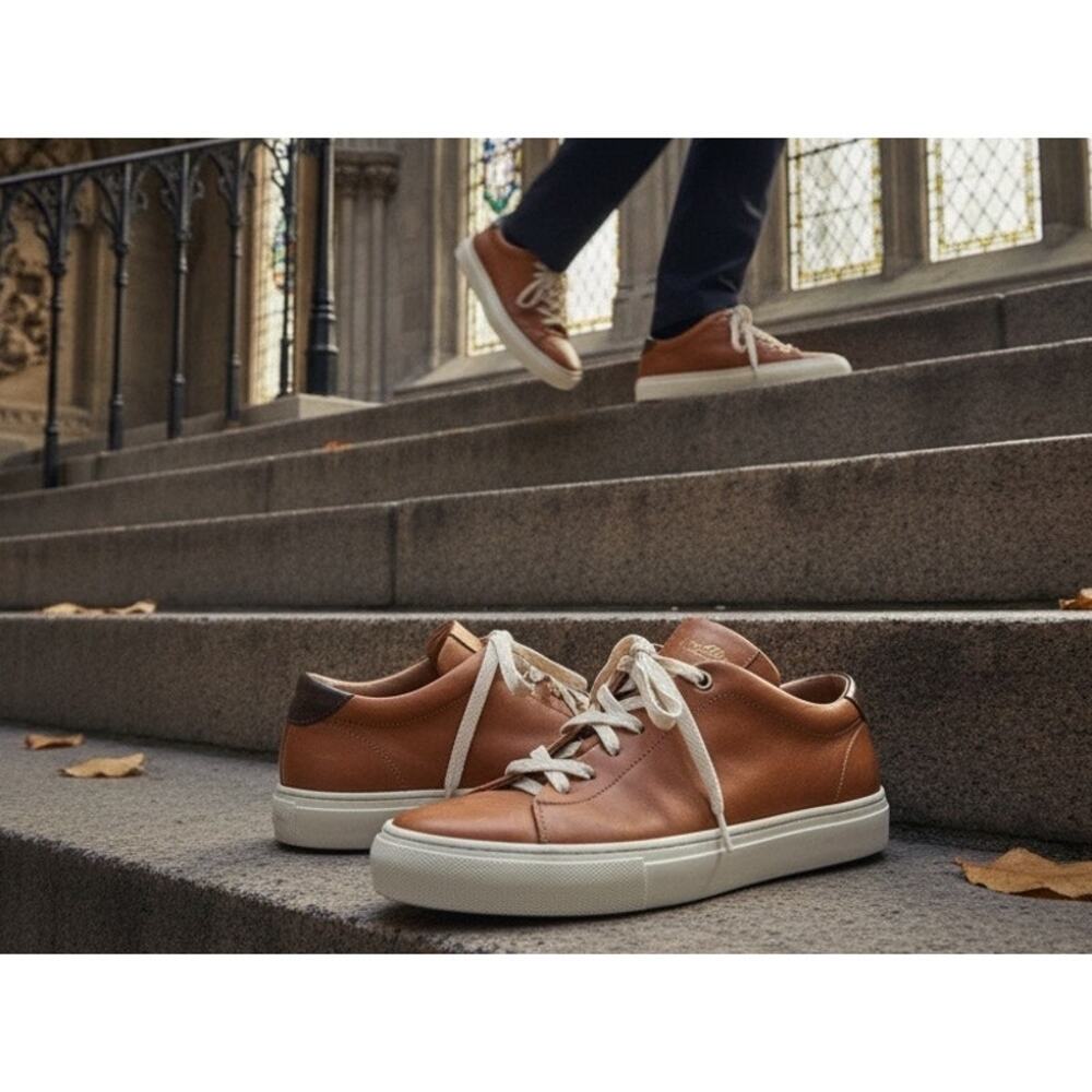 Good Man Brand Leather Sneakers SZ 8.5 Brown Italy Preppy Office Comfort Shoes